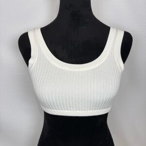 NAMA Ribbed Crop Tank Bralette White Minimalist Lounge Top Size Medium